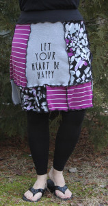 Hand lettered skirt made from recycled materials