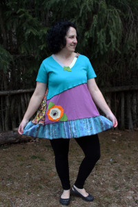 Whimsical tunic top made from recycled materials